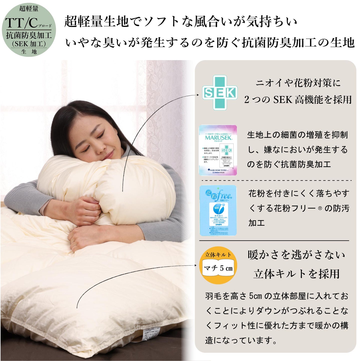 鞆のふとん家 河田フェザー フランス産ダック ロイヤルゴールド 羽毛肌掛け布団 臭い ホコリ 少ない 画像6
