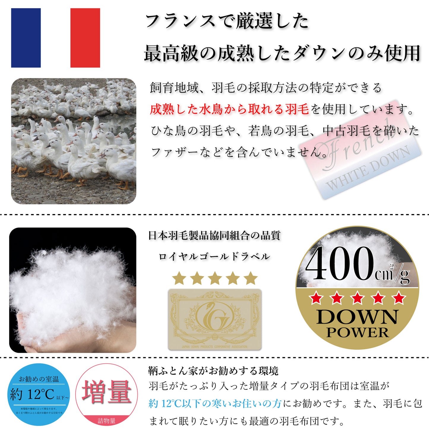 鞆のふとん家 河田フェザー フランス産ダック ロイヤルゴールド 薄手 合掛け布団 画像4