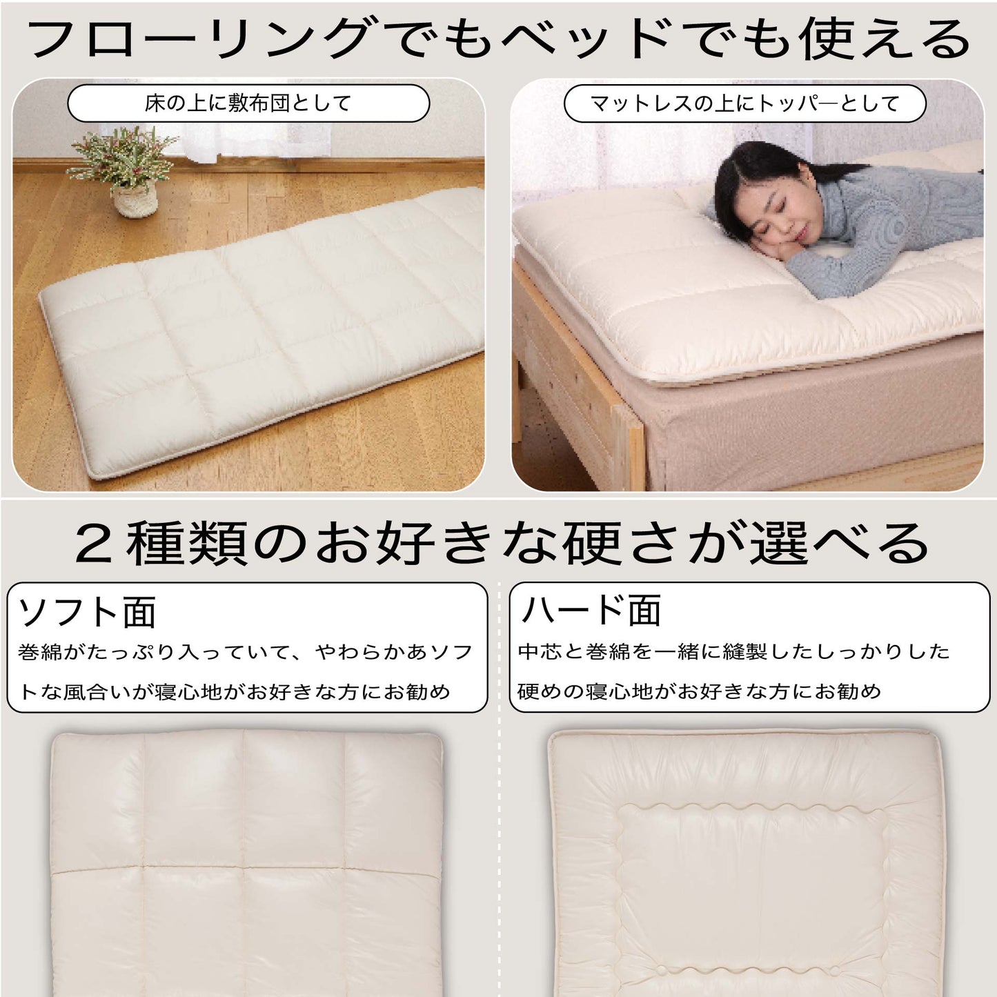 パンシート 三つ折り敷布団 折りたたみ自由自在 抗菌防臭防ダニ 日本製｜鞆のふとん家