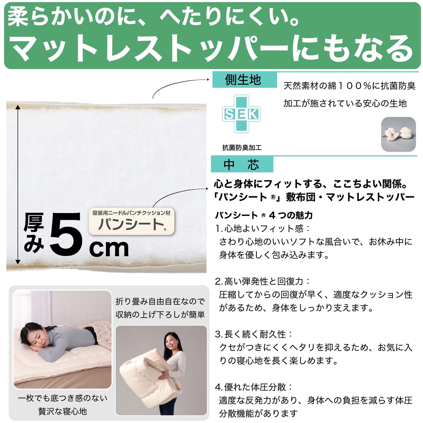 収納簡単 折りたたみ自由自在 フッカフッカの敷き布団｜鞆のふとん家