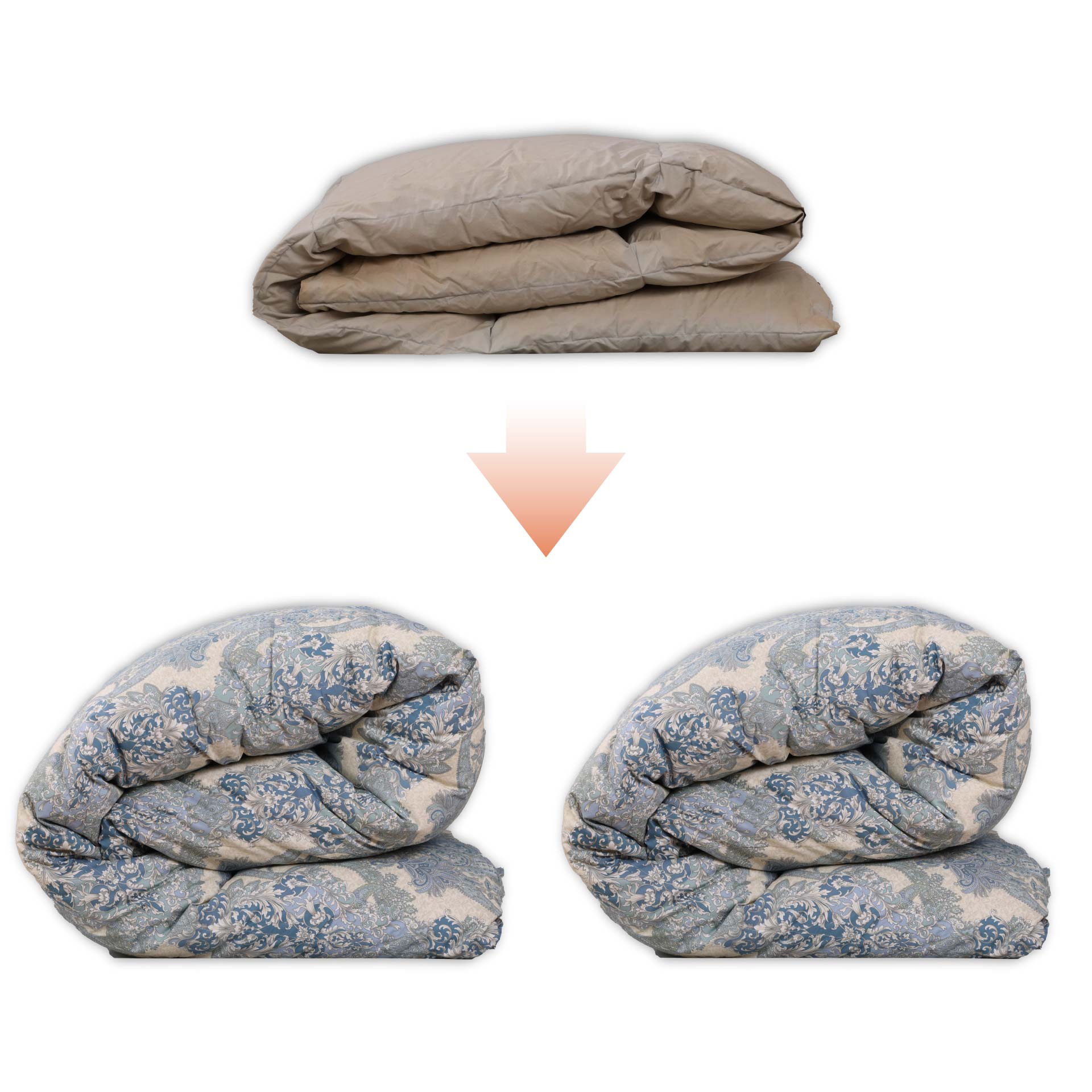 羽毛布団 打ち直し シングル掛け2枚→ダブル掛け1枚 (ライト) 冬用 綿100% リフォーム 羽毛 羽毛ふとん クリーニング 羽毛布団リフォーム 羽毛布団打ち直し 2枚合わせ仕立て直し 羽毛ふとん 仕立て直し リフォーム ダブルから