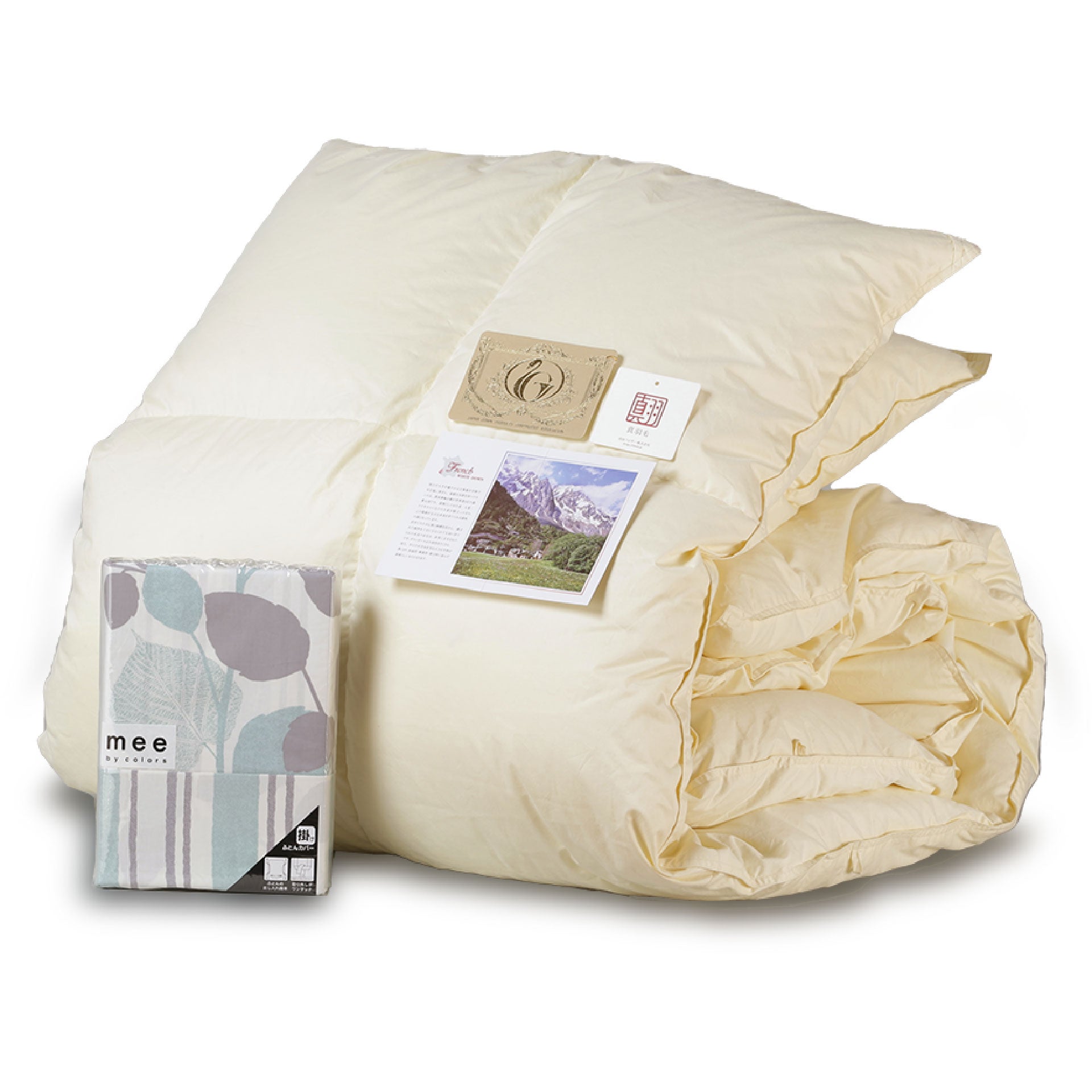 羽毛布団 フェザー布団 水鳥羽毛100％ シングル 花柄クリーム色